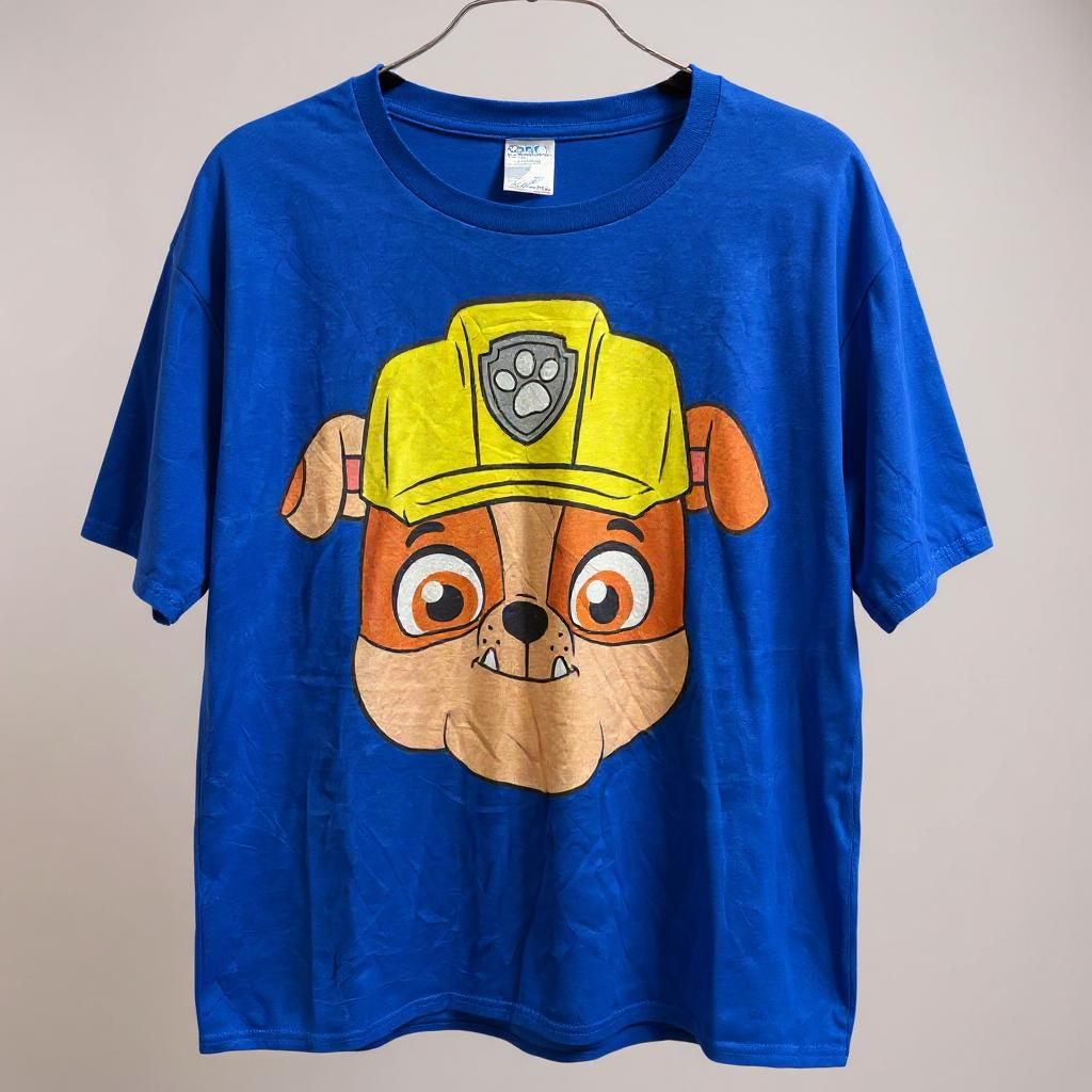Paw Power – Blue Construction Pup Graphic Tee (Size L)