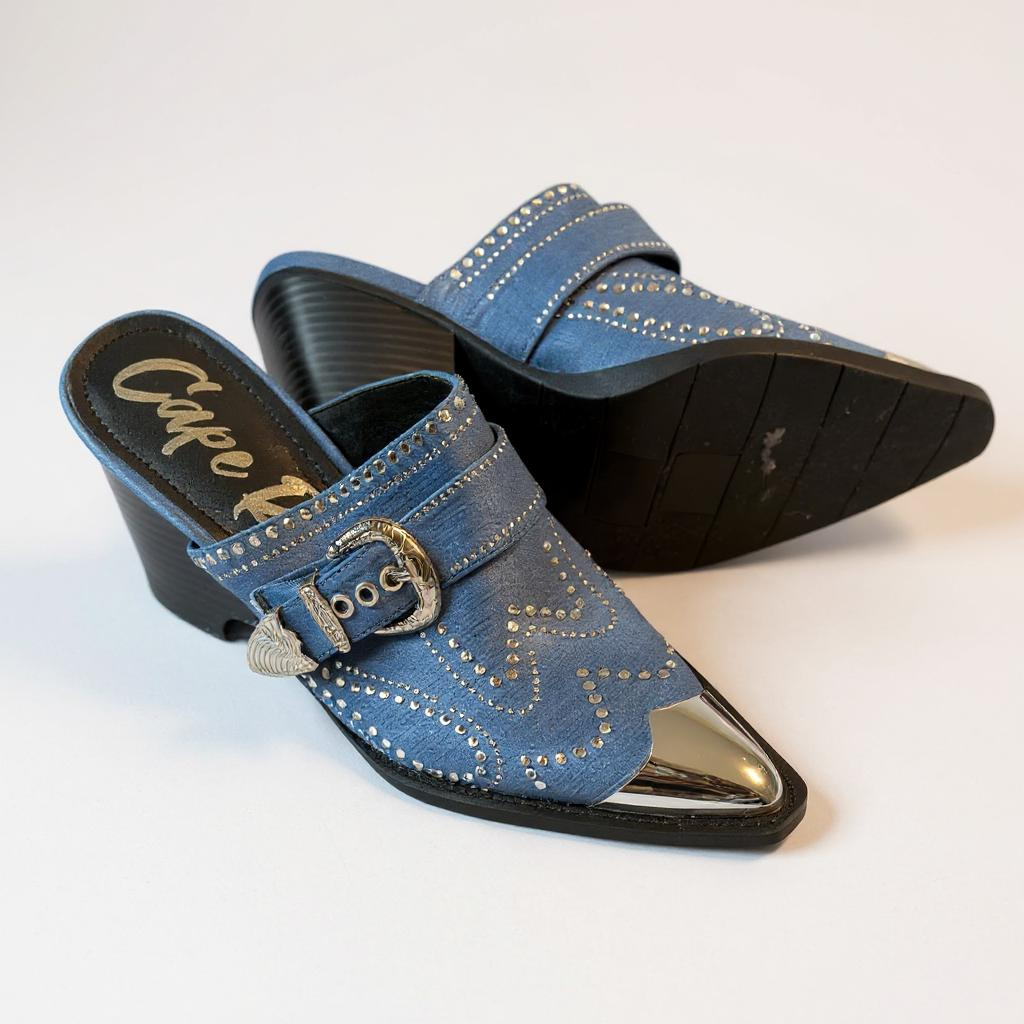 Metal Muse – Cape Robbin Studded Denim Mules (Size 10, New Without Tags)