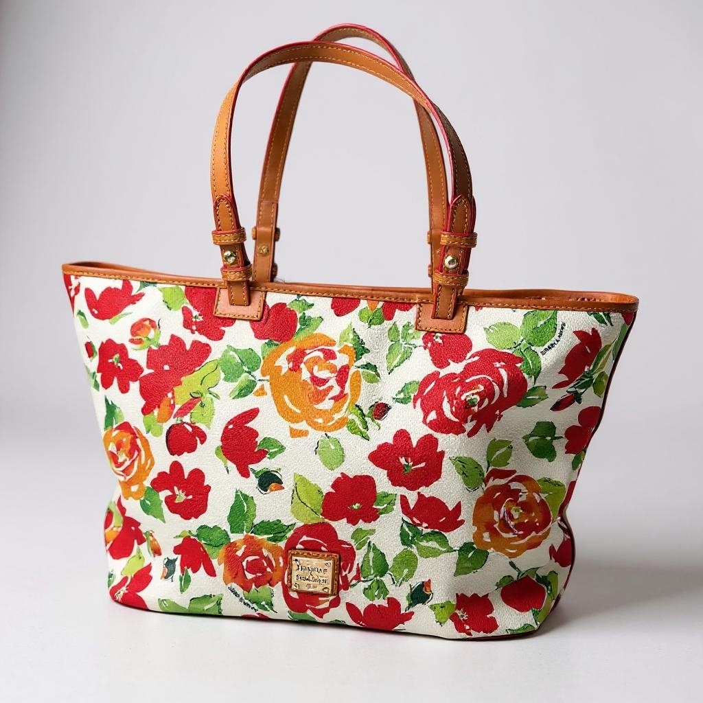 Garden Bloom – Floral Canvas Handbag with Leather Trim (Size: Large)by Dooney & Bourke